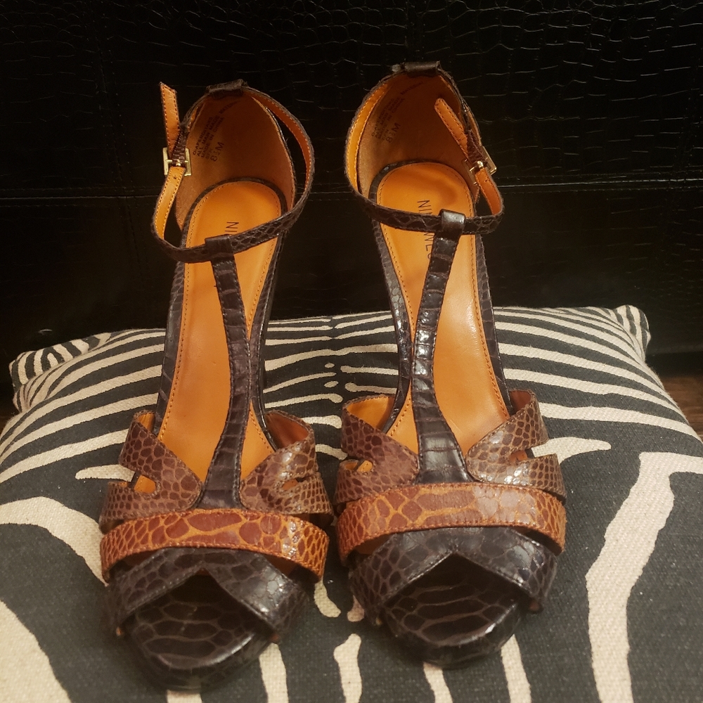T strap nine west high heel sandals